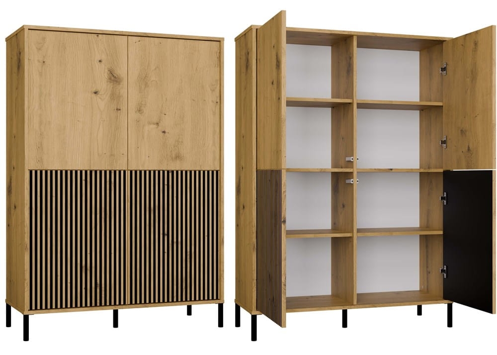 Witryna KAMARO 4DK SLIM/GŁADKI DĄB ARTISAN 4 Drzwi Lamele Front Ryflowany + Klasyczny