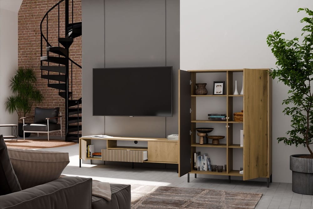 Witryna KAMARO 2DD SLIM/GŁADKI DĄB ARTISAN Lamele Front Ryflowany + Klasyczny