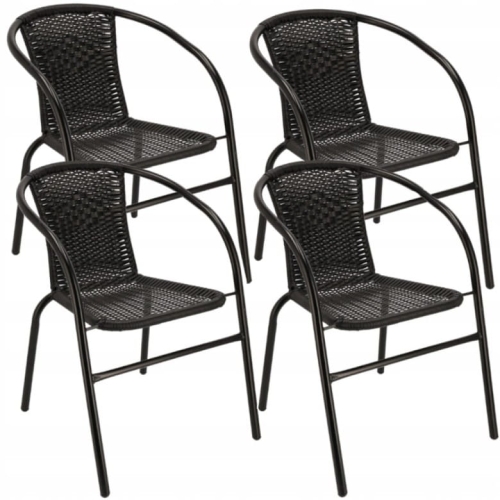 Zestaw czterech czarnych krzeseł ogrodowych, na taras Bistro