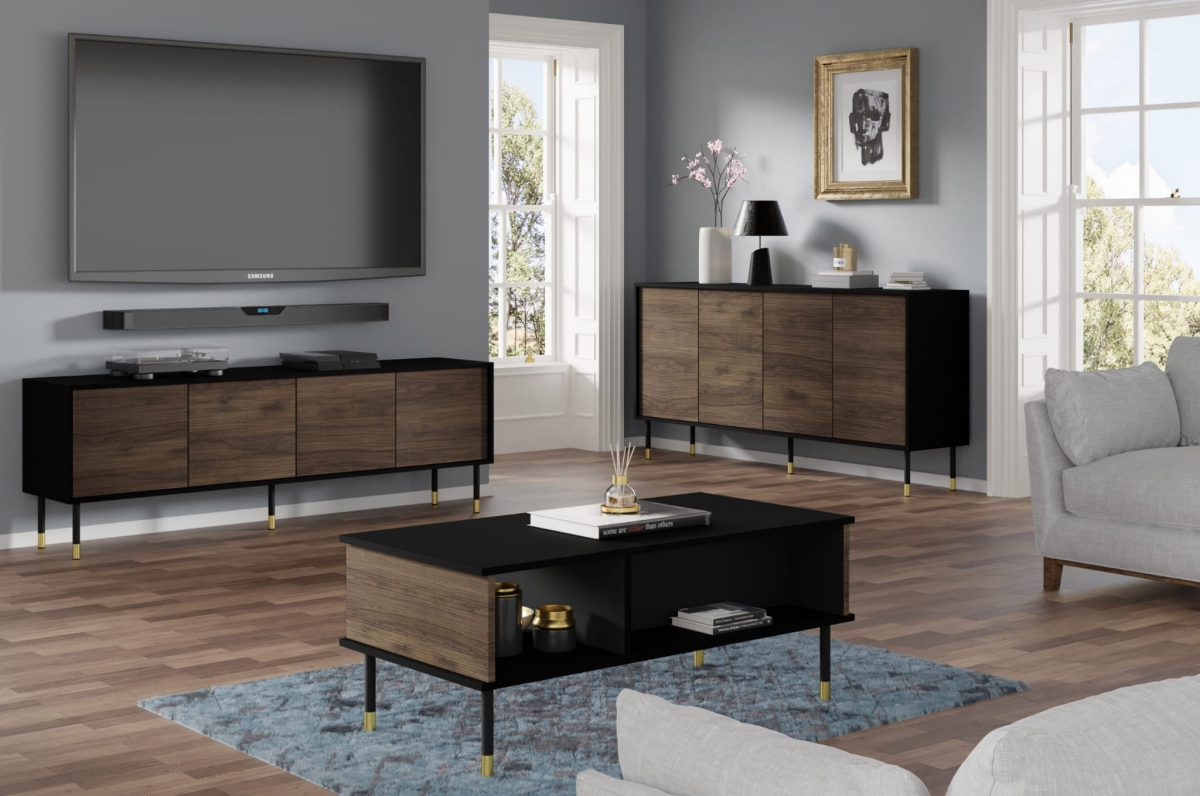 Szafka RTV Sherwood 4D 180 czarny mat / dąb catania