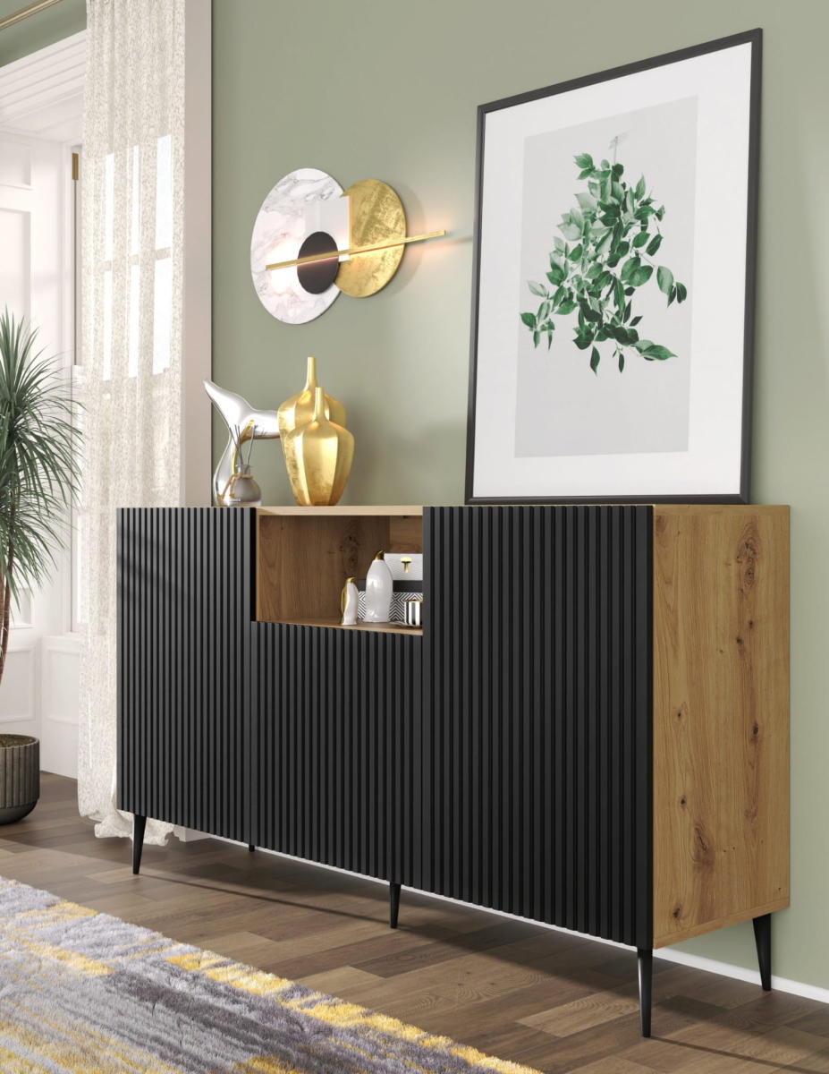 Ravenna PB Komoda 150 2D1DM dąb artisan, czarny mat, czarna szpilka