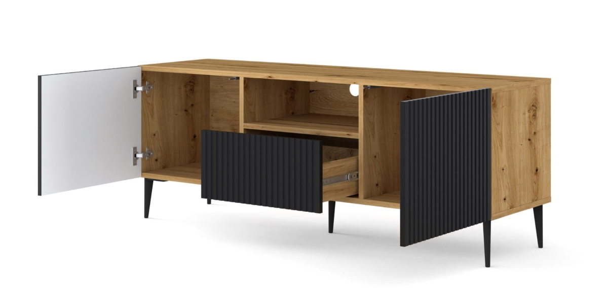 Ravenna PB Szafka RTV 150 2D1S dąb artisan czarny mat, czarna szpilka