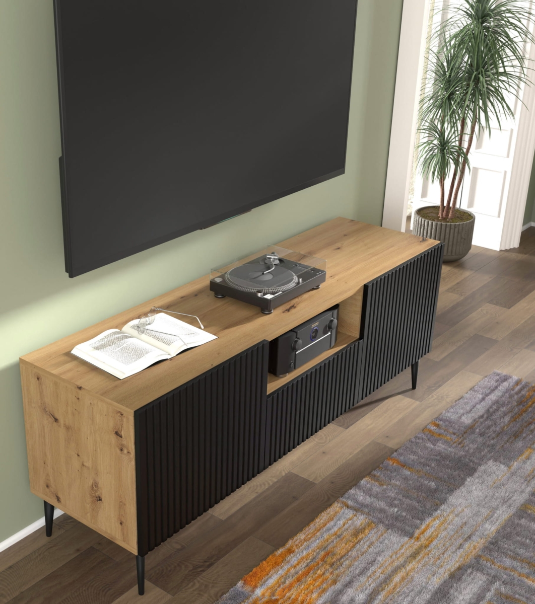 Ravenna PB Szafka RTV 150 2D1S dąb artisan czarny mat, czarna szpilka