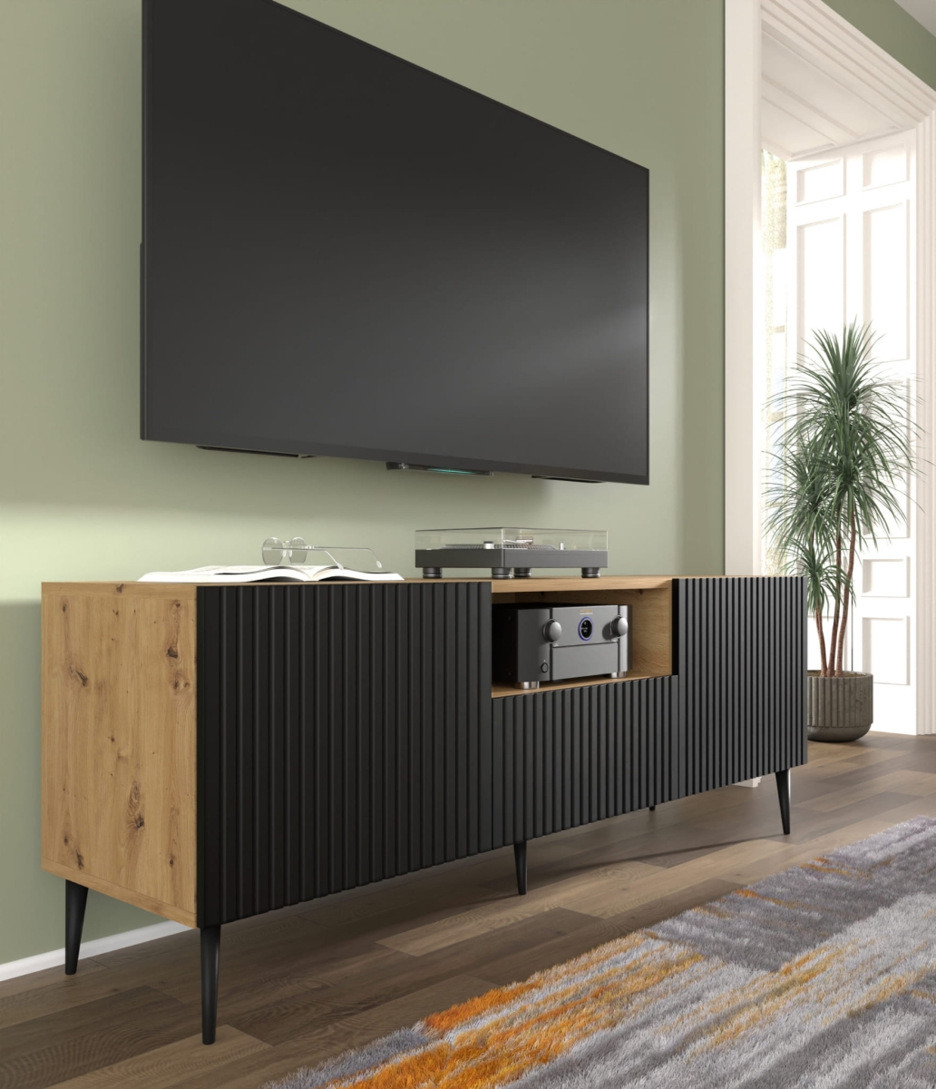 Ravenna PB Szafka RTV 150 2D1S dąb artisan czarny mat, czarna szpilka