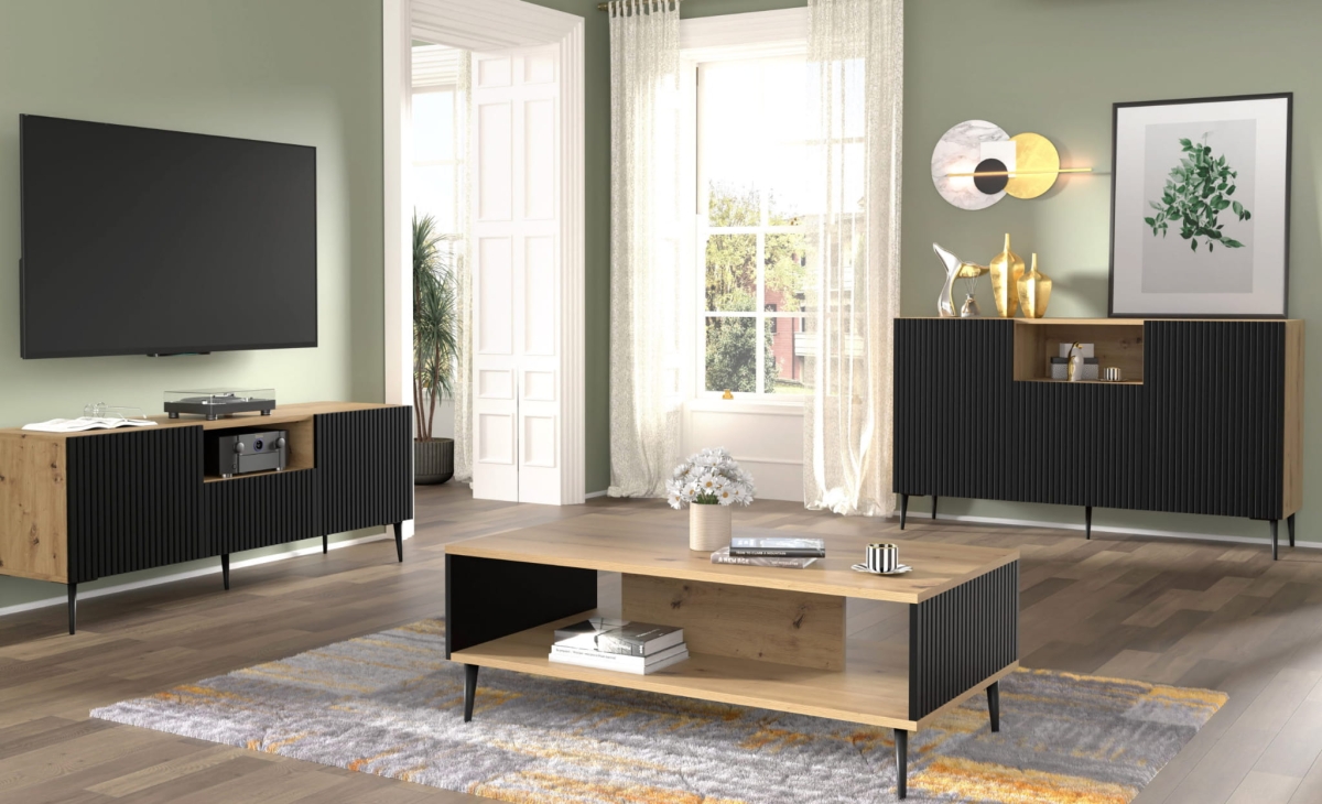 Ravenna PB Szafka RTV 150 2D1S dąb artisan czarny mat, czarna szpilka