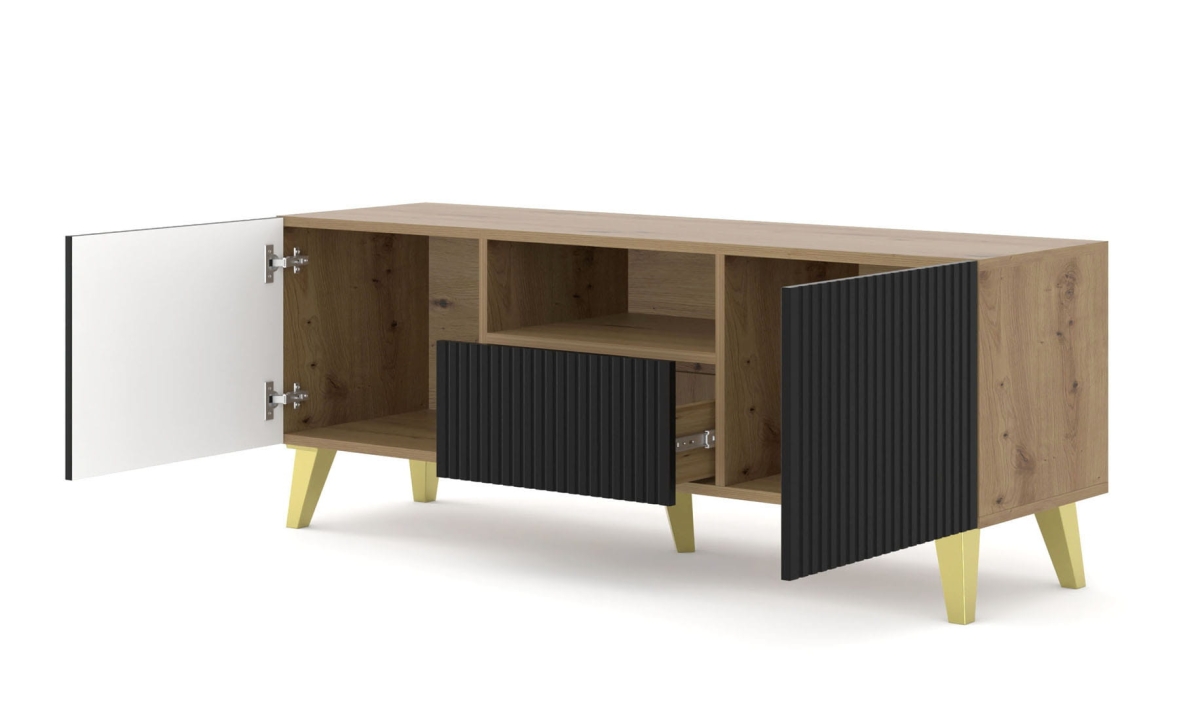 Ravenna PB Szafka RTV 150 2D1S dąb artisan czarny mat, złote nogi