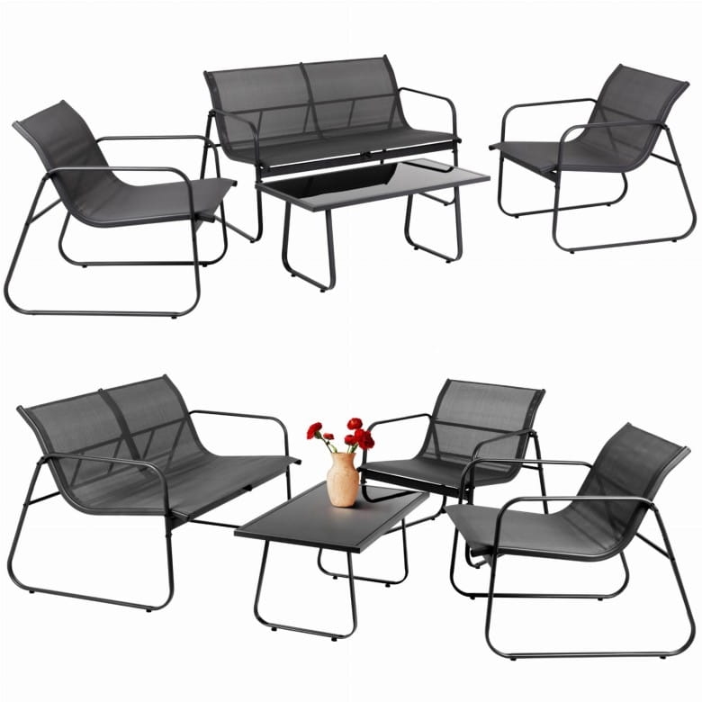 Zestaw mebli ogrodowych - stolik dwa fotele i sofa czarne