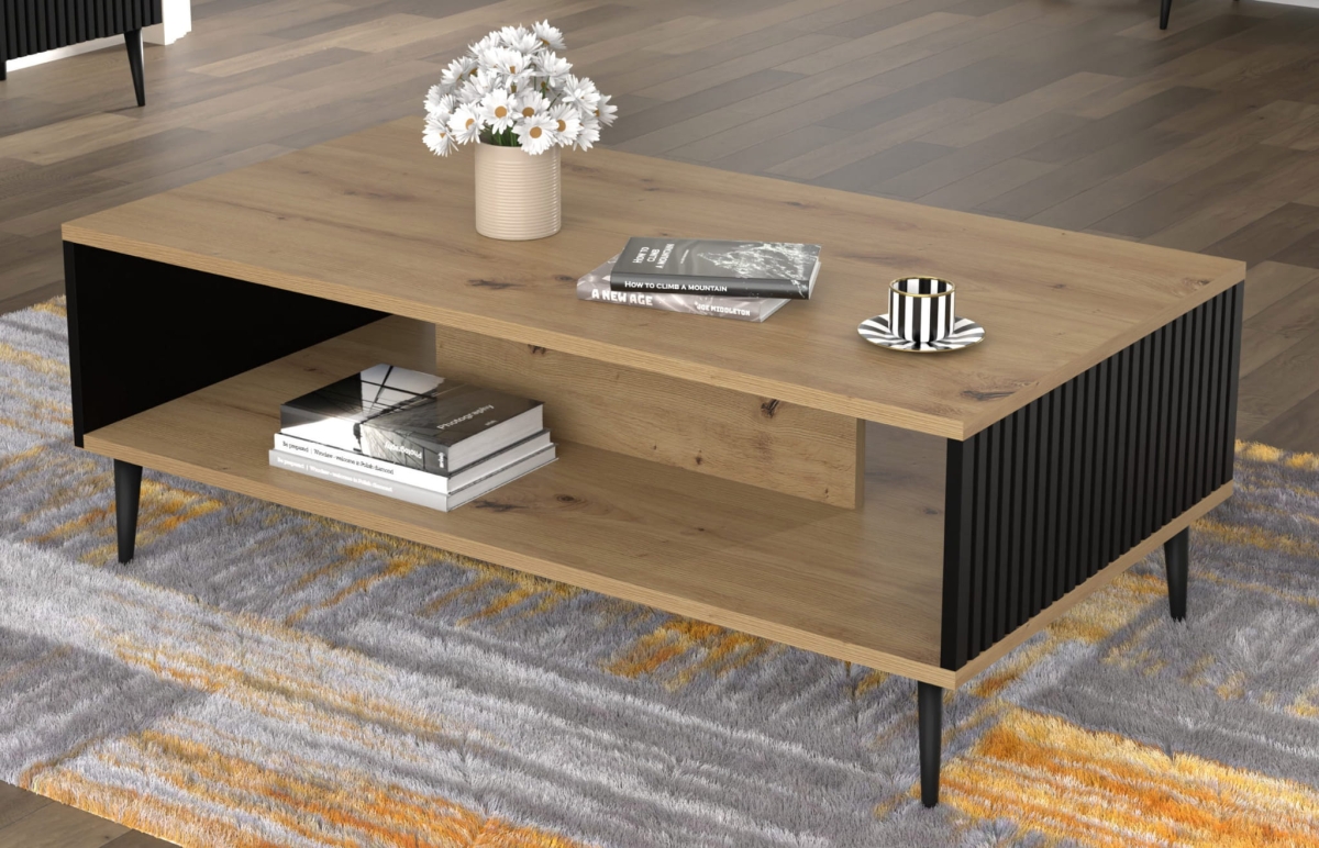 Ravenna PB Stolik kawowy 90x60 dąb artisan, czarny mat, czarna szpilka