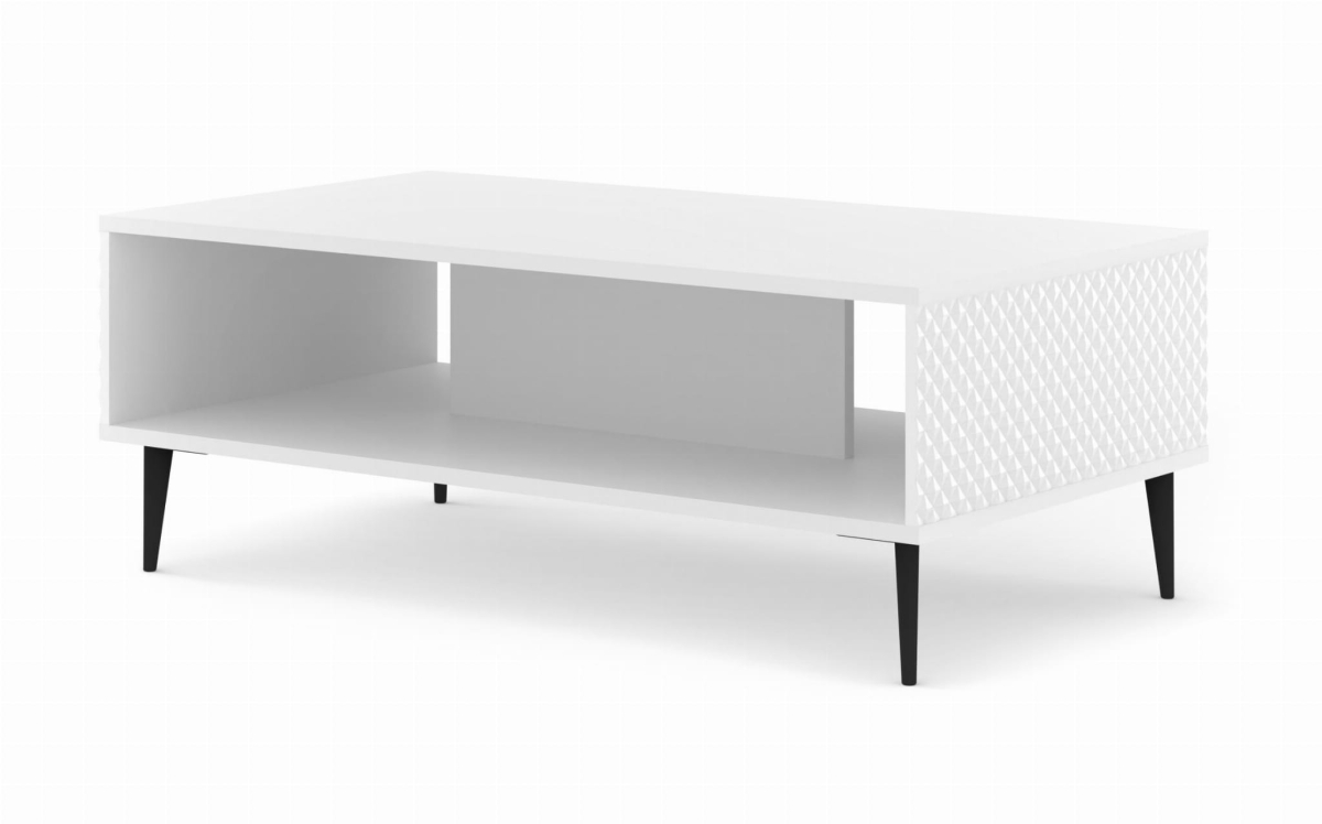 Ravenna PC Diament Stolik kawowy 90x60 biały mat, biały połysk, czarna szpilka
