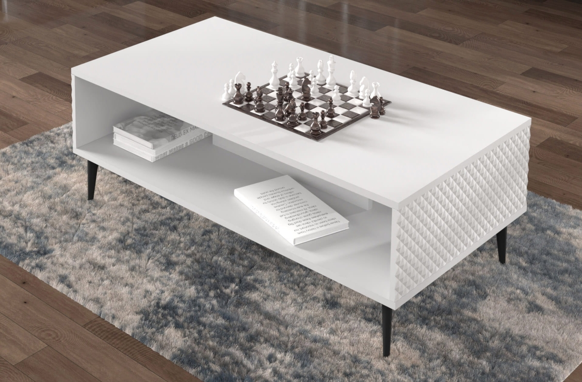 Ravenna PC Diament Stolik kawowy 90x60 biały mat, biały połysk, czarna szpilka