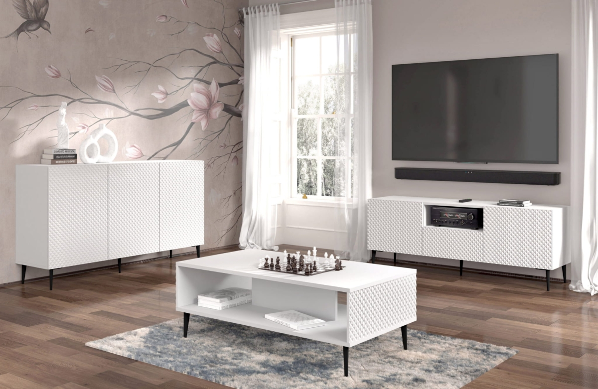 Ravenna PC Diament Stolik kawowy 90x60 biały mat, biały połysk, czarna szpilka