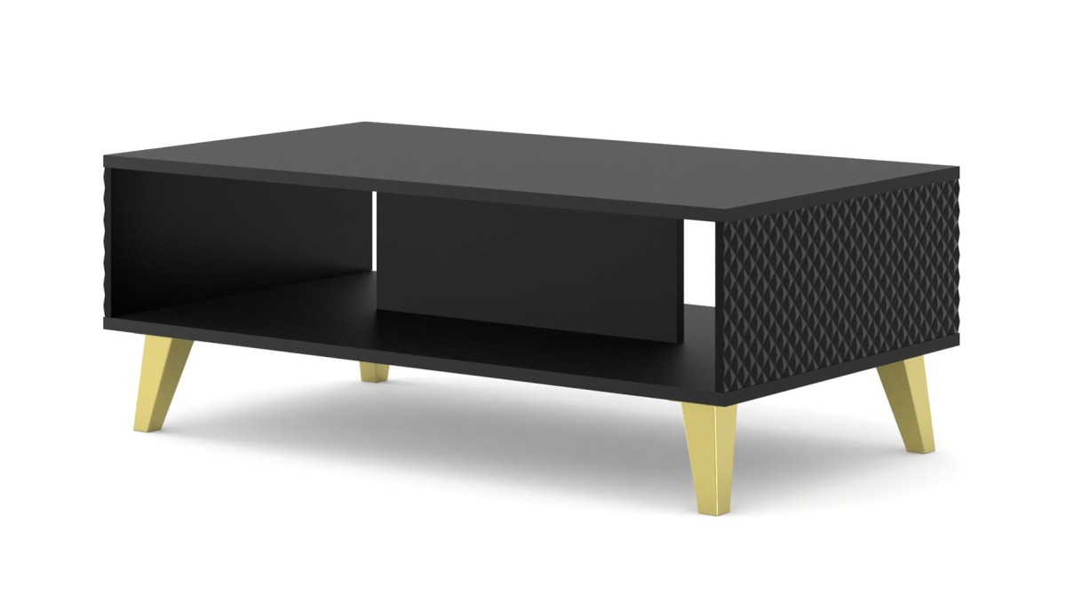 Ravenna PC Diament Stolik kawowy 90x60 czarny mat, czarny połysk, nogi złote