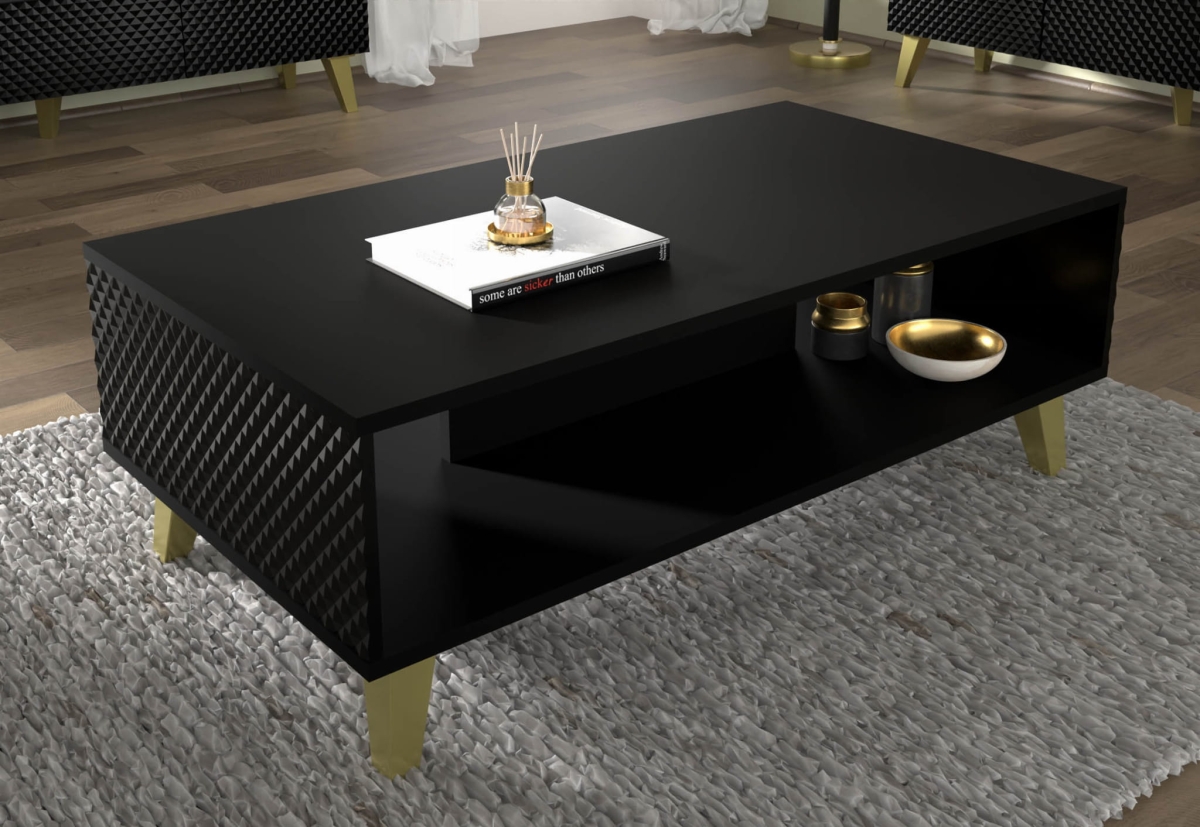 Ravenna PC Diament Stolik kawowy 90x60 czarny mat, czarny połysk, nogi złote