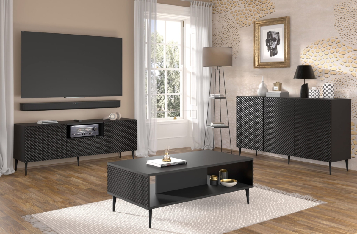 Ravenna PC Diament Stolik kawowy 90x60 czarny mat, czarny połysk, czarna szpilka