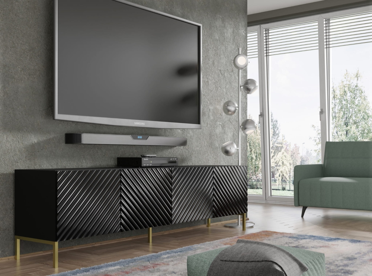 Szafka RTV Surf 200 4D czarny czarny połysk