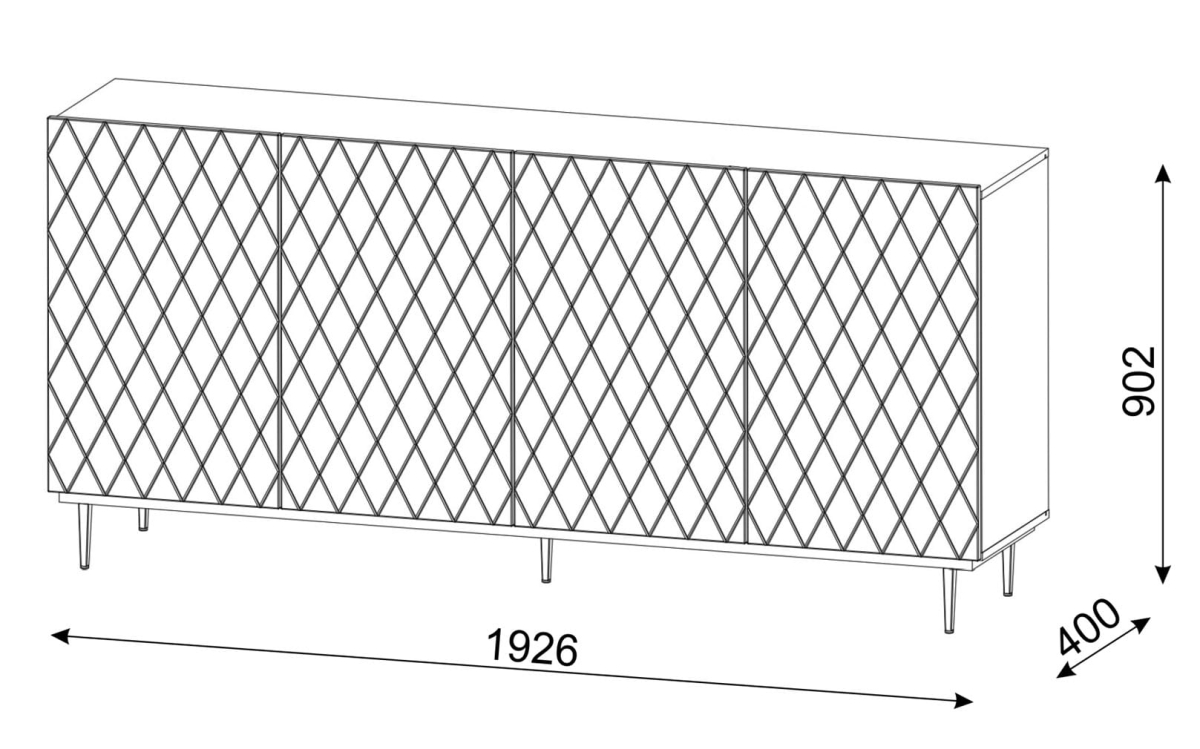 Komoda Diuna 4D 192 cm biały mat MDF czarna rama