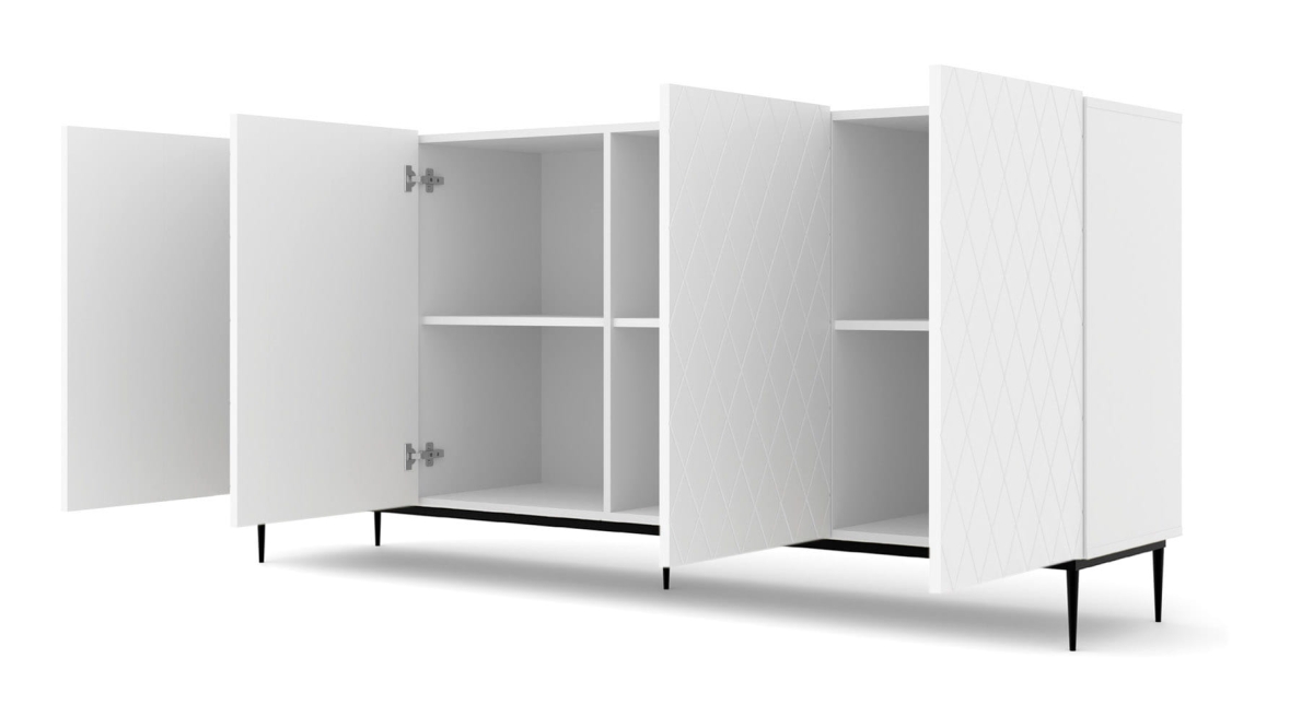 Komoda Diuna 4D 192 cm biały mat MDF czarna rama