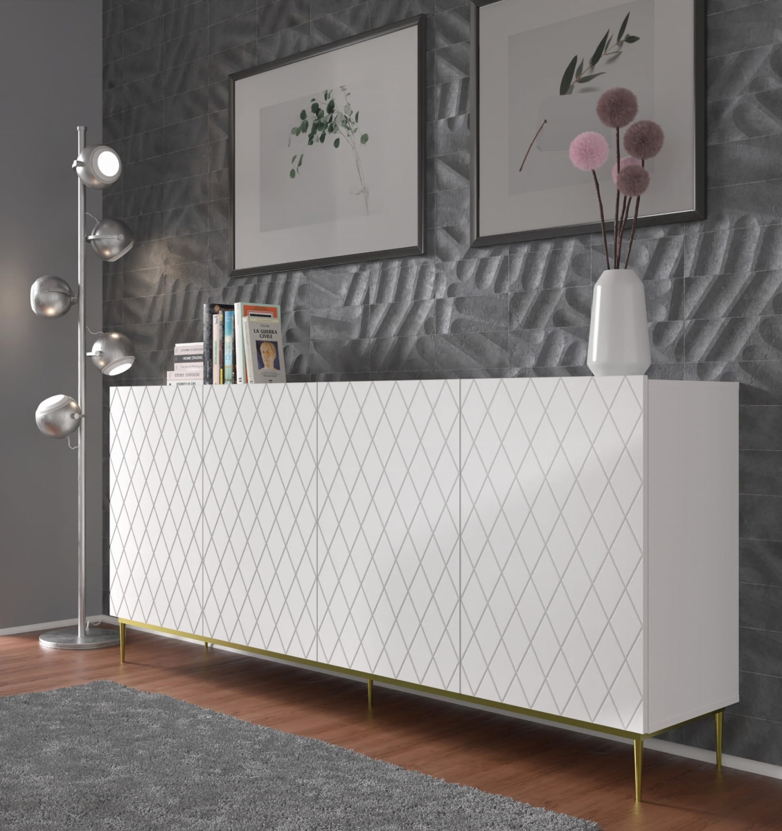Komoda Diuna 4D 192 cm biały mat MDF szpilka