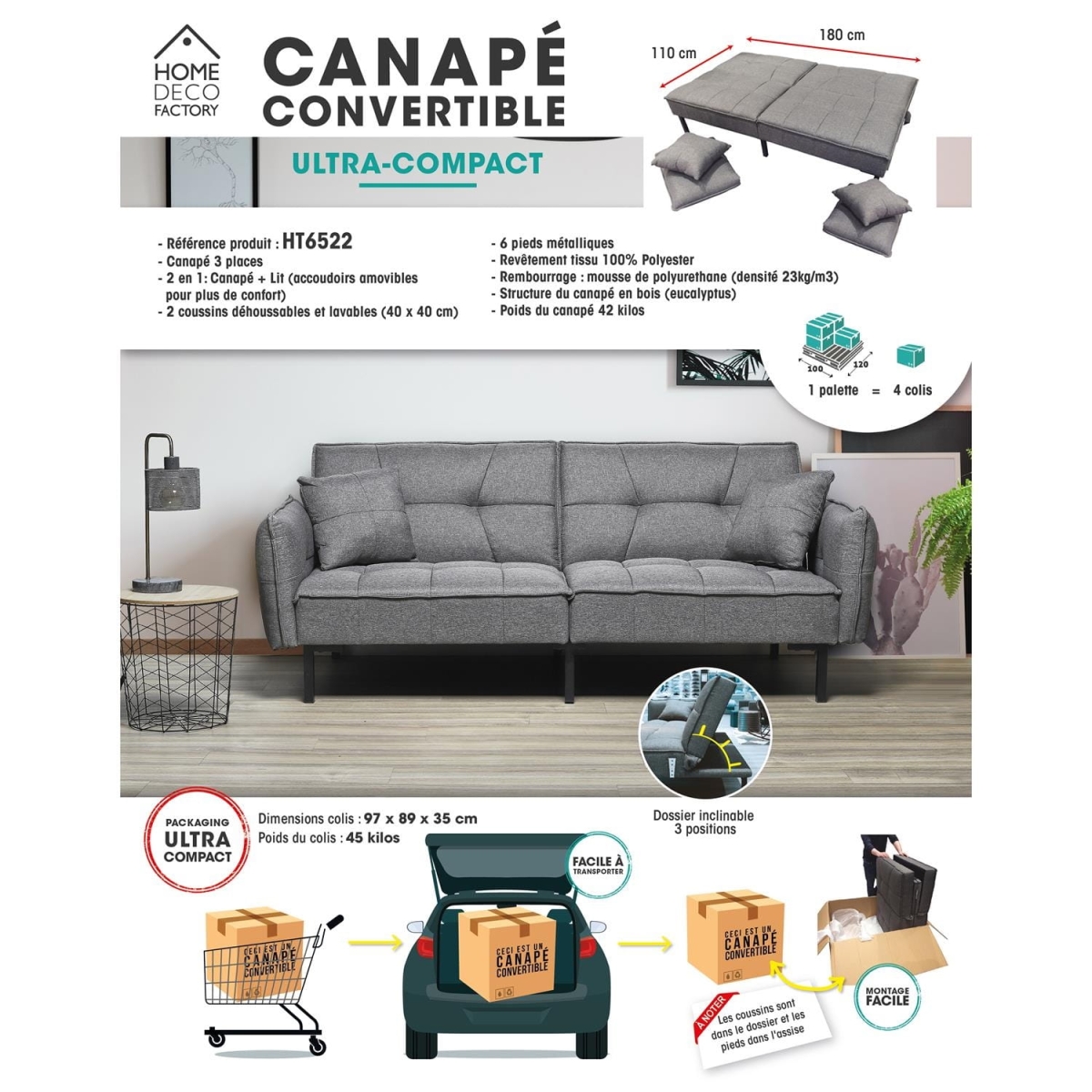 Sofa rozkładana Lurif szara