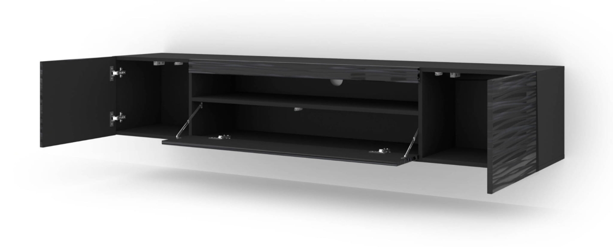 Szafka RTV Aura 200 cm uniwersalna wisząca stojąca czarna sahara (*opcja LED)