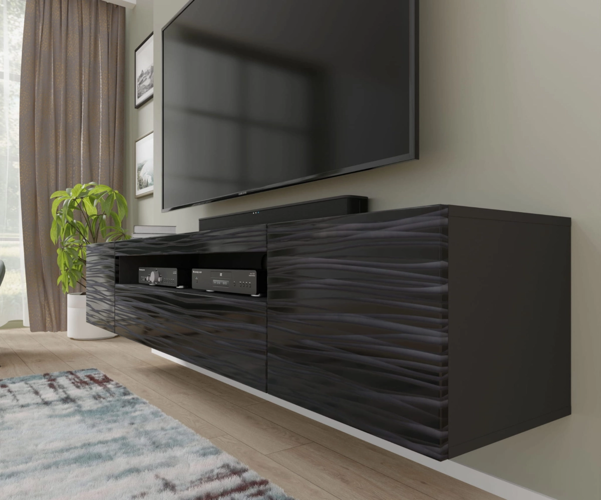 Szafka RTV Aura 200 cm uniwersalna wisząca stojąca czarna sahara