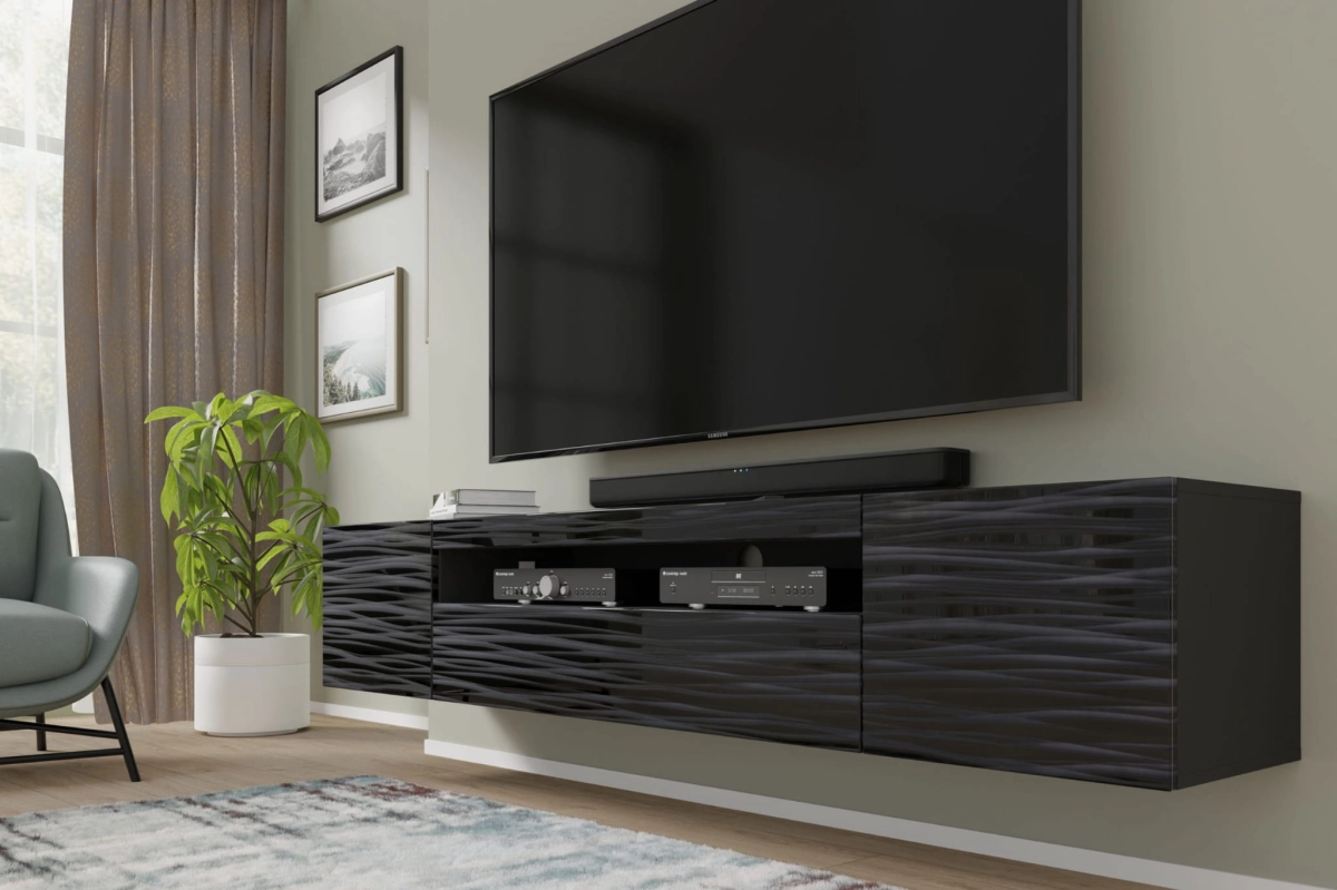 Szafka RTV Aura 200 cm uniwersalna wisząca stojąca czarna sahara