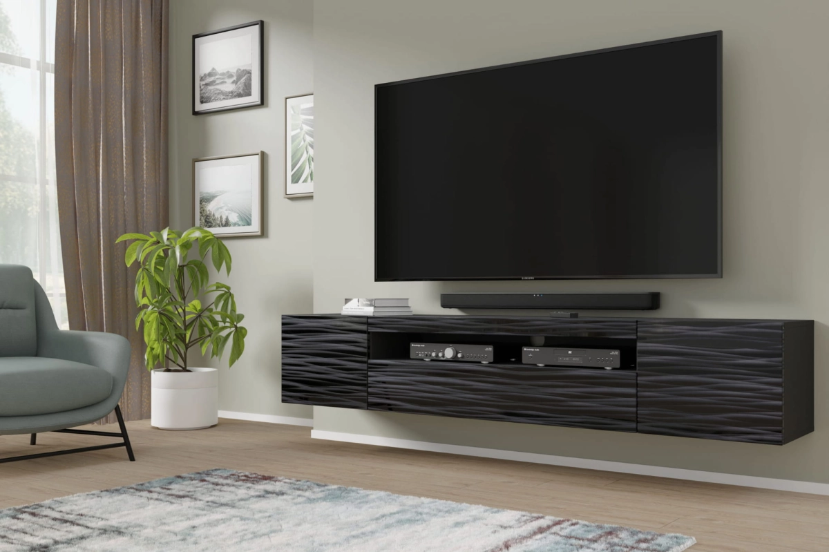 Szafka RTV Aura 200 cm uniwersalna wisząca stojąca czarna sahara