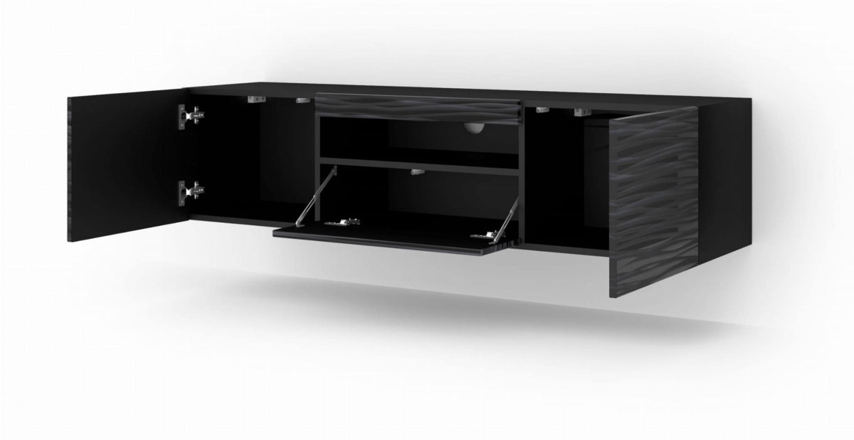 Szafka RTV Aura 150 cm uniwersalna wisząca stojąca czarna sahara (*opcja LED)