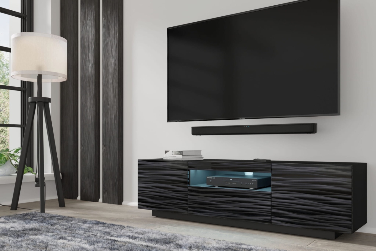 Szafka RTV Aura 150 cm uniwersalna wisząca stojąca czarna sahara (*opcja LED)