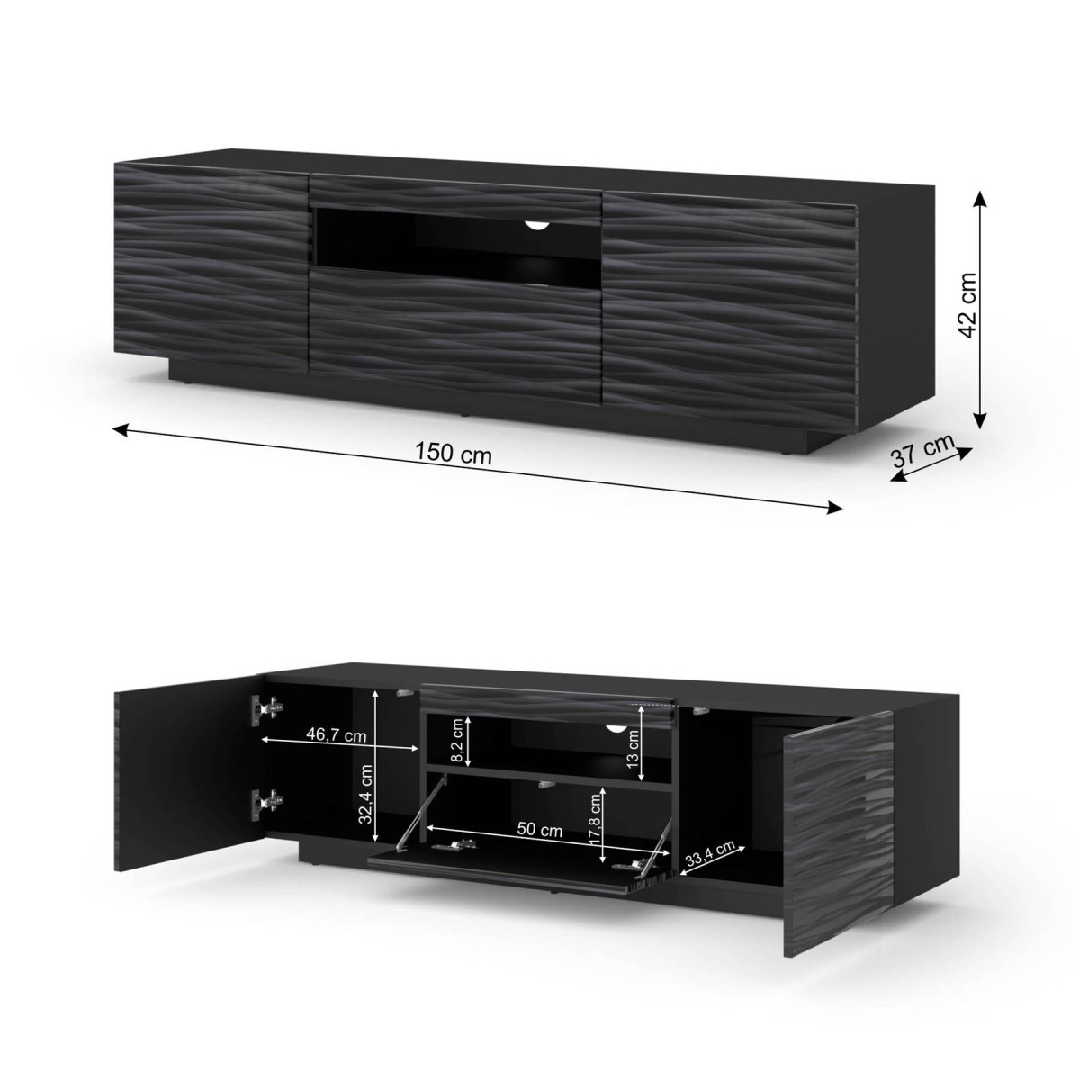 Szafka RTV Aura 150 cm uniwersalna wisząca stojąca czarna sahara (*opcja LED)