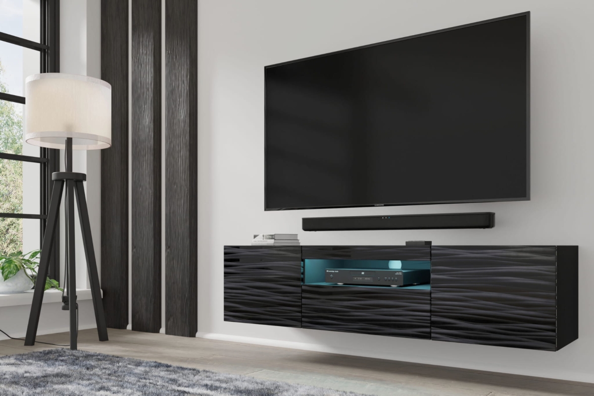 Szafka RTV Aura 150 cm uniwersalna wisząca stojąca czarna sahara (*opcja LED)