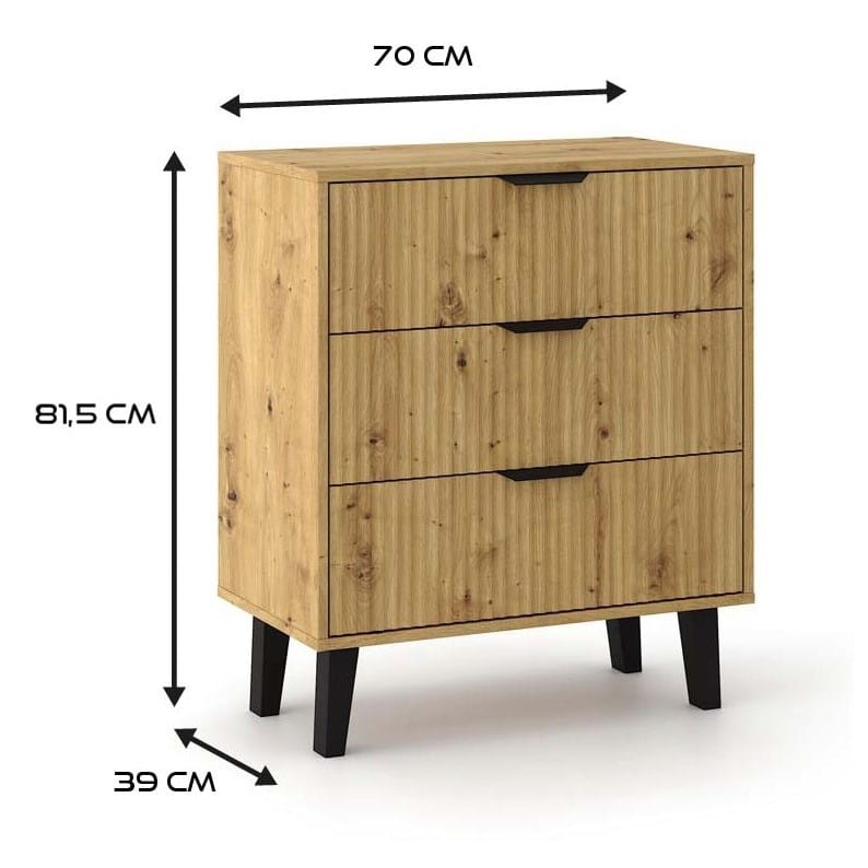 Komoda Scandi 3S SLIM DĄB ARTISAN