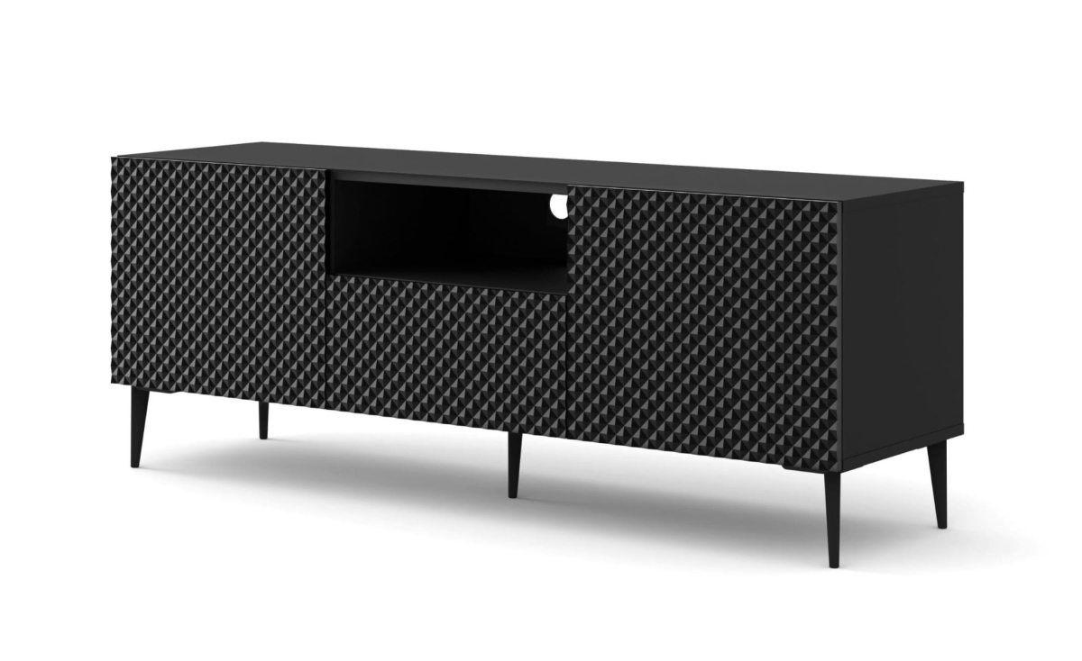Ravenna PC Diament Szafka RTV 150 2D1S czarny mat, czarny wysoki połysk, czarna szpilka