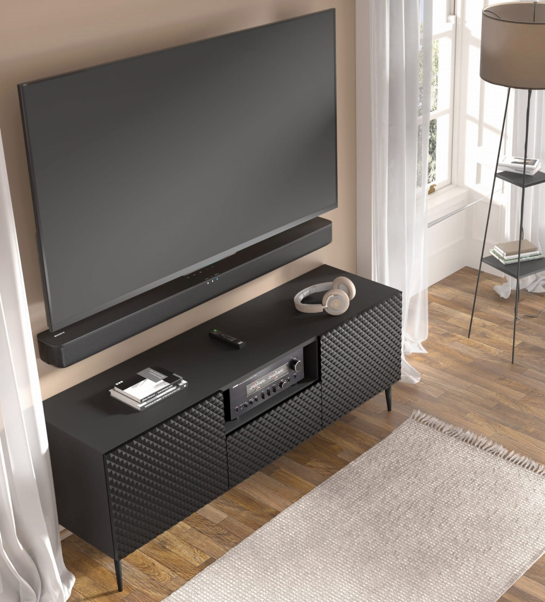 Ravenna PC Diament Szafka RTV 150 2D1S czarny mat, czarny wysoki połysk, czarna szpilka