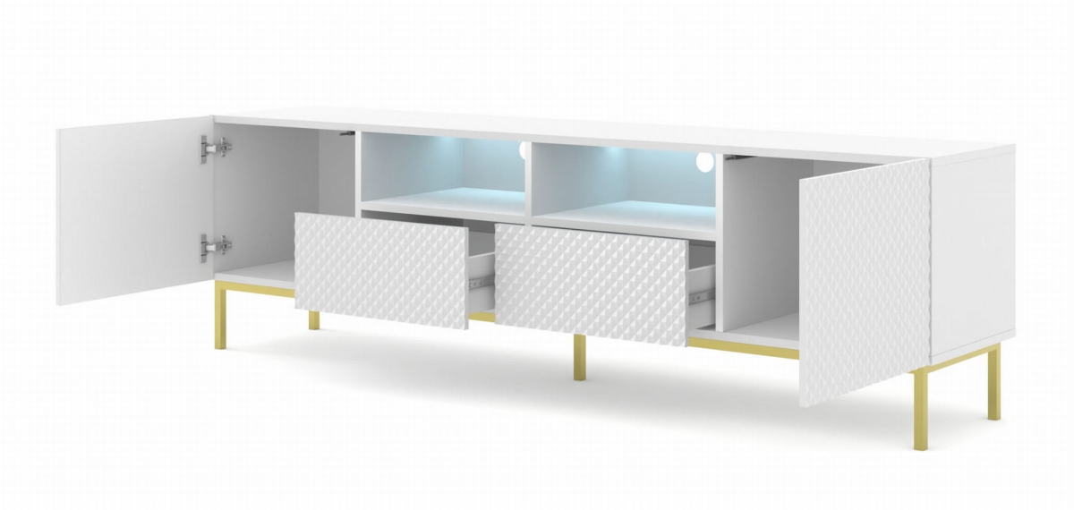 Ravenna CCK Diament Szafka RTV 200 2D2S biały mat, biały połysk, złota rama