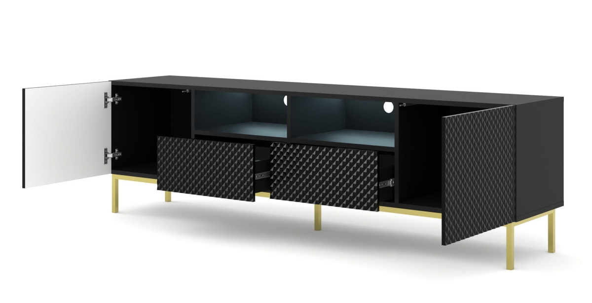 Ravenna CCK Diament Szafka RTV 200 2D2S czarny mat, czarny połysk, złota rama