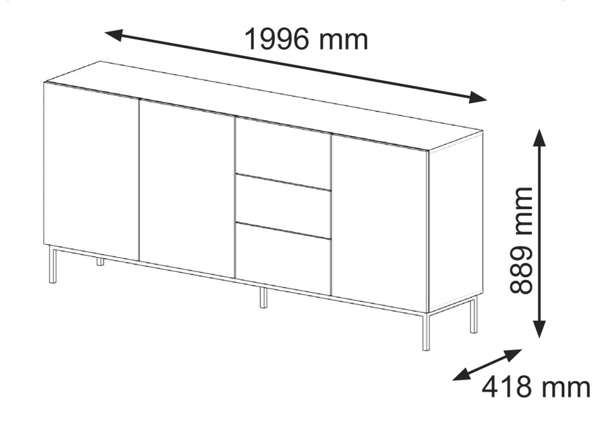 Ravenna F Komoda 200 3D3S frez MDF malowany z ramą