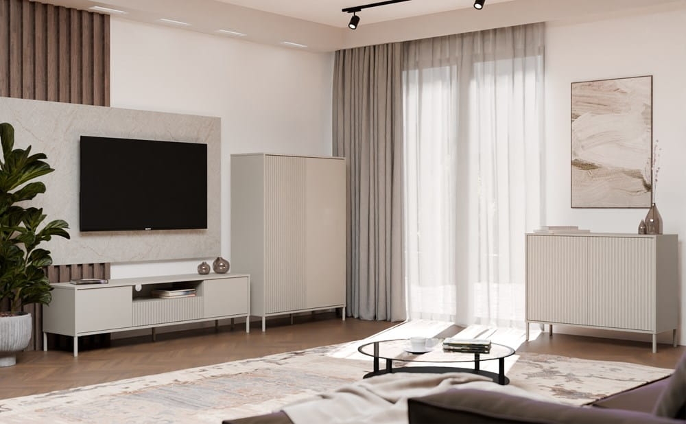 Komoda KAMARO 2D SLIM KASZMIR Lamele Front Ryflowany