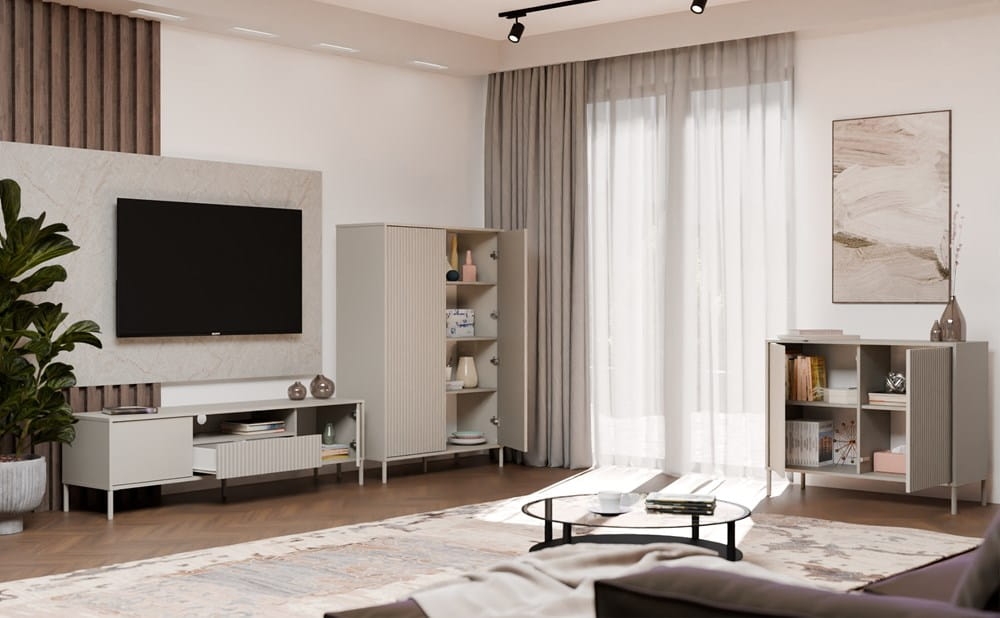 Komoda KAMARO 2D SLIM KASZMIR Lamele Front Ryflowany