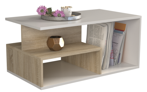 Stolik kawowy 90x50 cm, biały matowy/dąb sonoma Prima