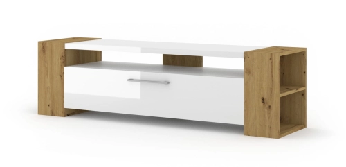  Szafka RTV 160 cm, do salonu dąb artisan/biały połysk Livia
