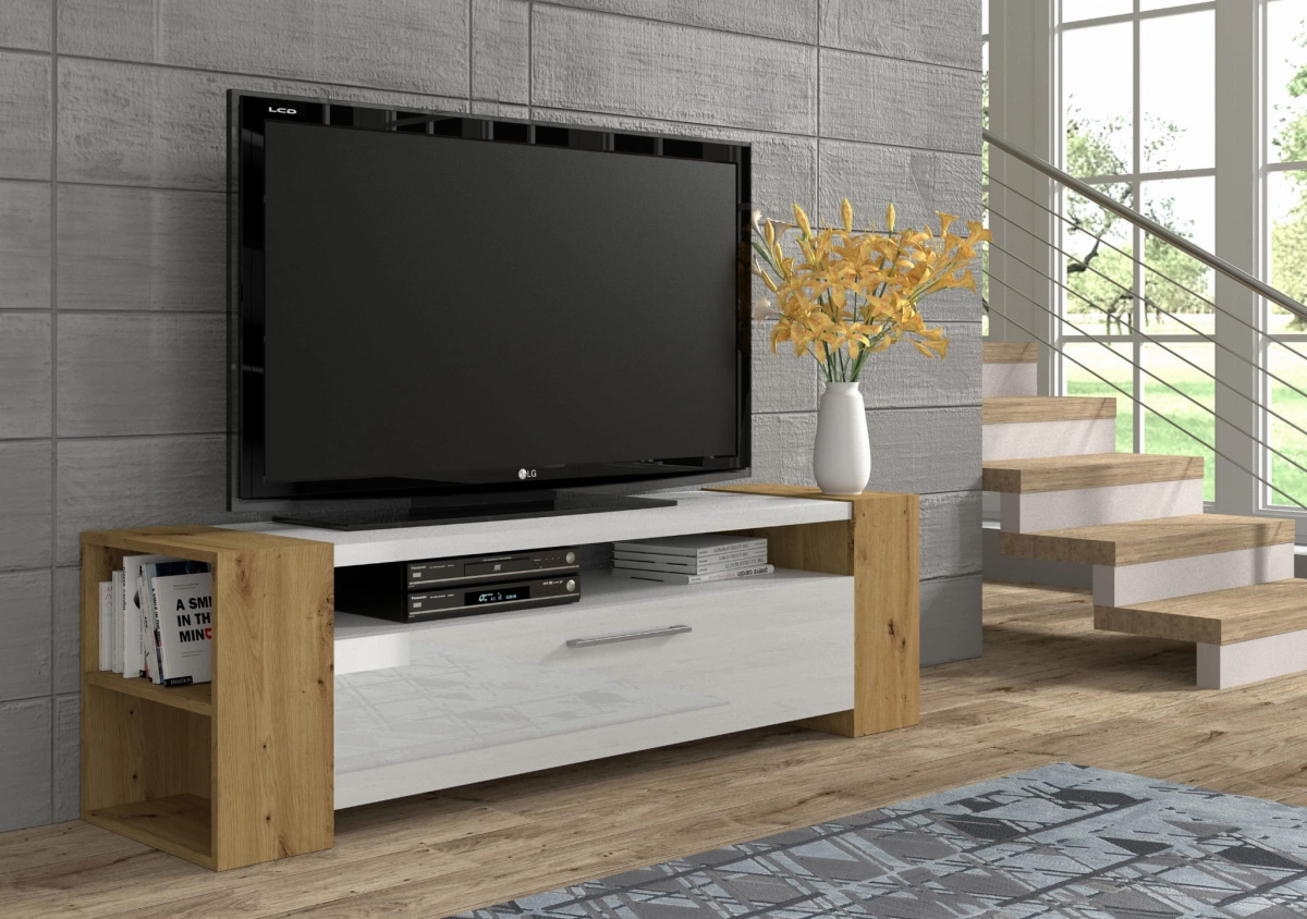 Szafka RTV komoda LIVIA 160 artisan/czarny połysk