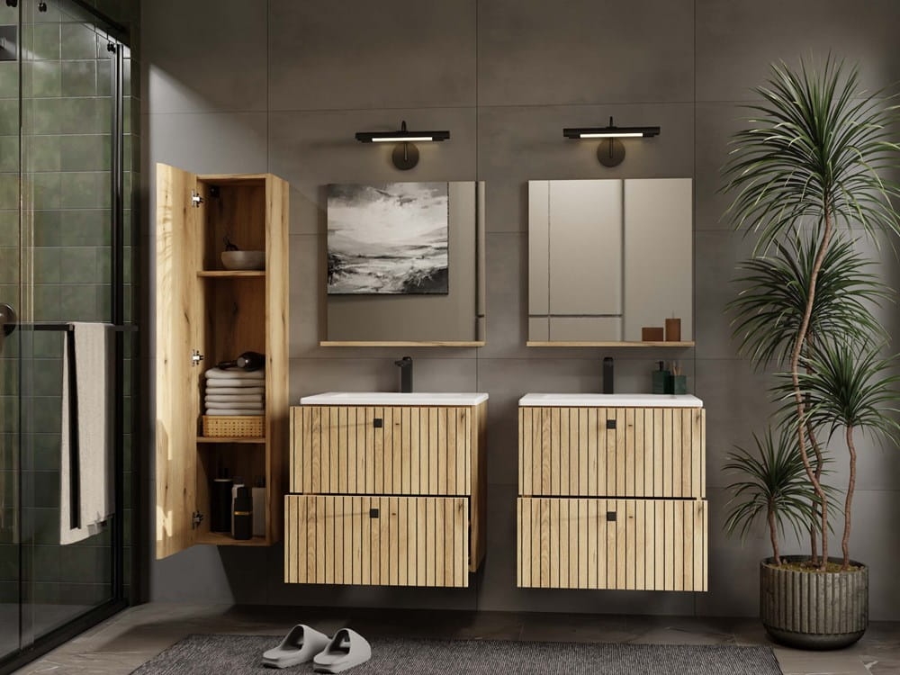 SZAFKA ŁAZIENKOWA WISZĄCA SŁUPEK REGAŁ TIGO 1D DĄB EVOKE RYFLOWANY FRONT