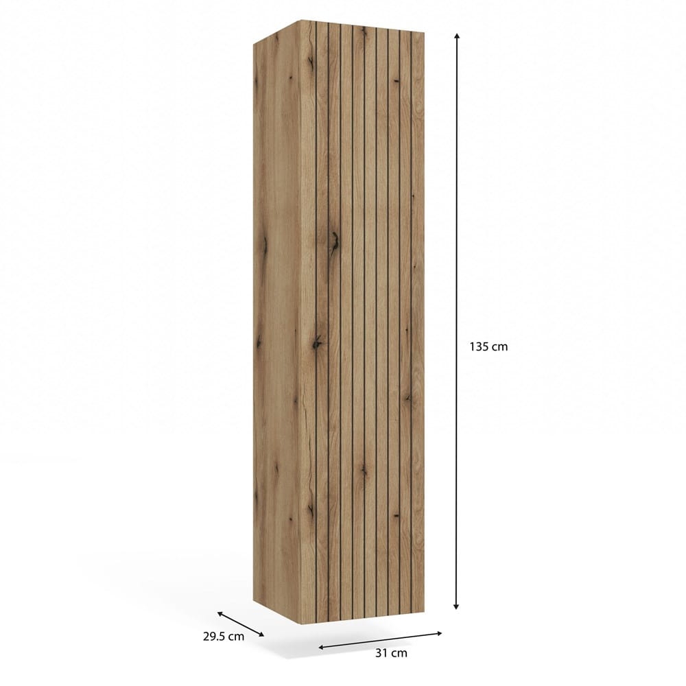 SZAFKA ŁAZIENKOWA WISZĄCA SŁUPEK REGAŁ TIGO 1D DĄB EVOKE RYFLOWANY FRONT