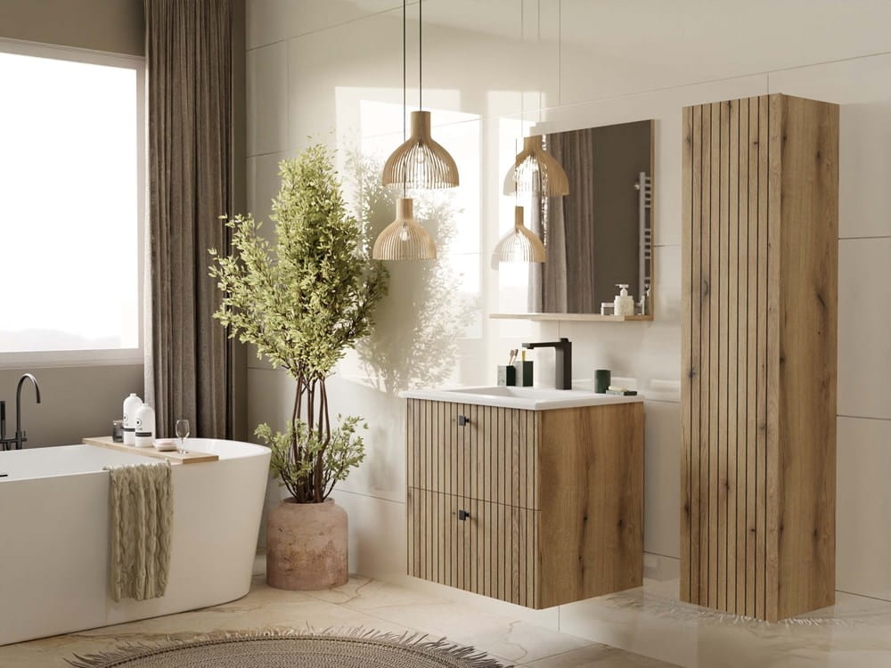 SZAFKA POD UMYWALKĘ TIGO 60 2S DĄB EVOKE RYFLOWANY FRONT + UMYWALKA