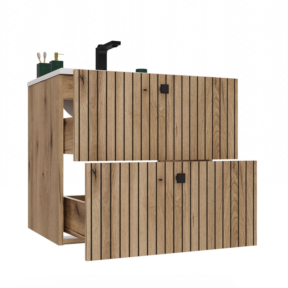 SZAFKA POD UMYWALKĘ TIGO 60 2S DĄB EVOKE RYFLOWANY FRONT + UMYWALKA