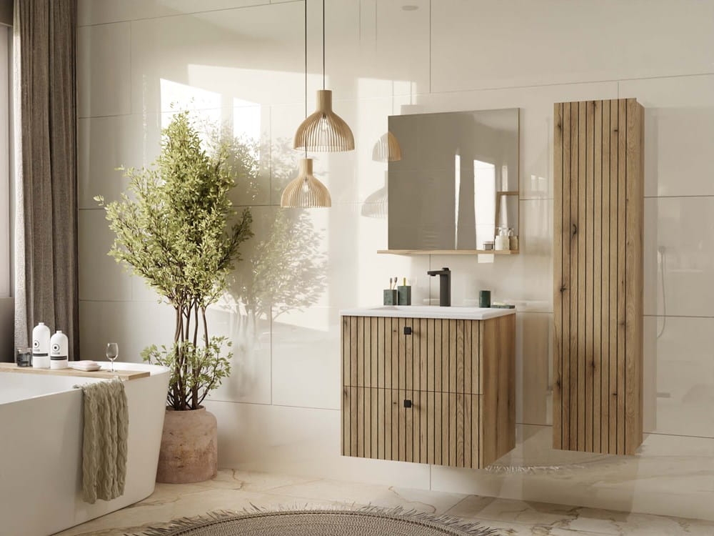 SZAFKA POD UMYWALKĘ TIGO 60 2S DĄB EVOKE 2 SZUFLADY RYFLOWANY FRONT WISZĄCA