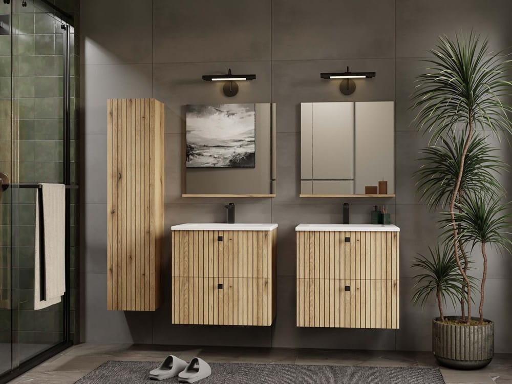 SZAFKA POD UMYWALKĘ TIGO 60 2S DĄB EVOKE 2 SZUFLADY RYFLOWANY FRONT WISZĄCA