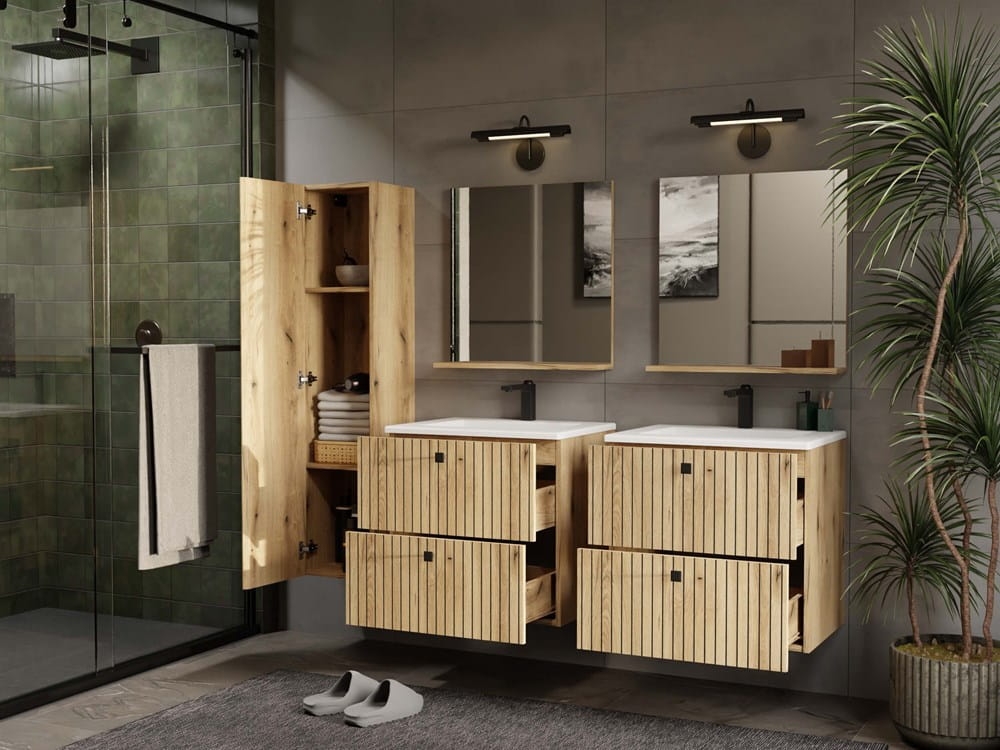 SZAFKA POD UMYWALKĘ TIGO 60 2S DĄB EVOKE 2 SZUFLADY RYFLOWANY FRONT WISZĄCA