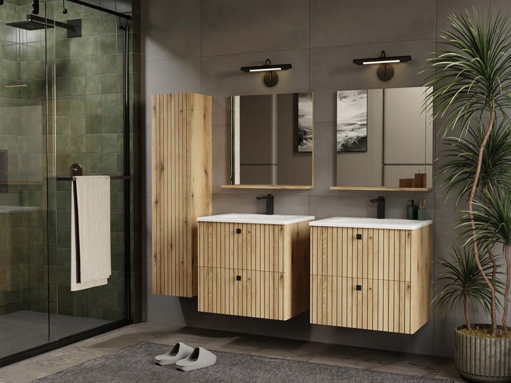 SZAFKA POD UMYWALKĘ TIGO 60 2S DĄB EVOKE 2 SZUFLADY RYFLOWANY FRONT WISZĄCA